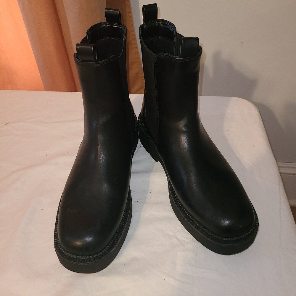 A New Day Woman Moto Boots Ankle High Chunky Heel Sz 10 Vegan Leather